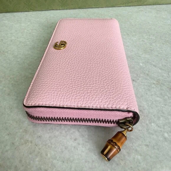 Gucci Bamboo GG Pink Leather Zip Around Long Wallet 739499 AABXM 5823
